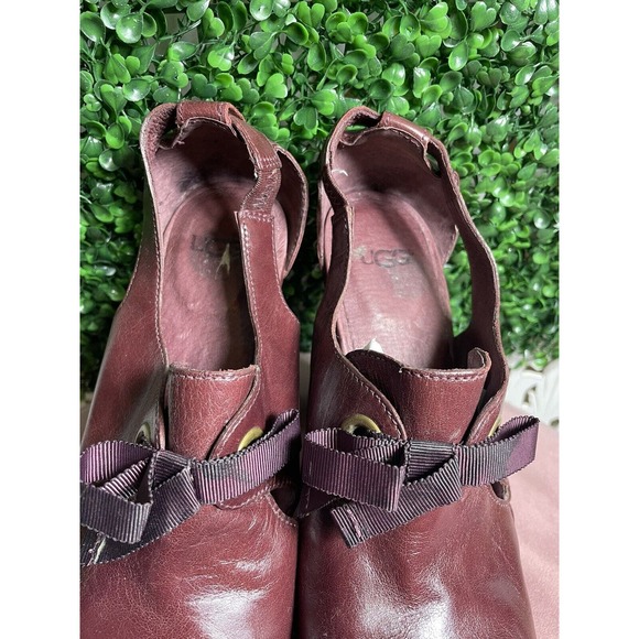 UGG Australia Celestina Women’s Burgundy Leather Heels Clogs Size 9.5 - Picture 7 of 14
